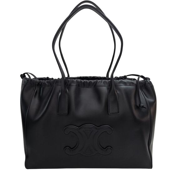Celine Large Cabas Hippo Drawstring Cuir Triomphe Smooth Leather Tote Black - Picture 1 of 8